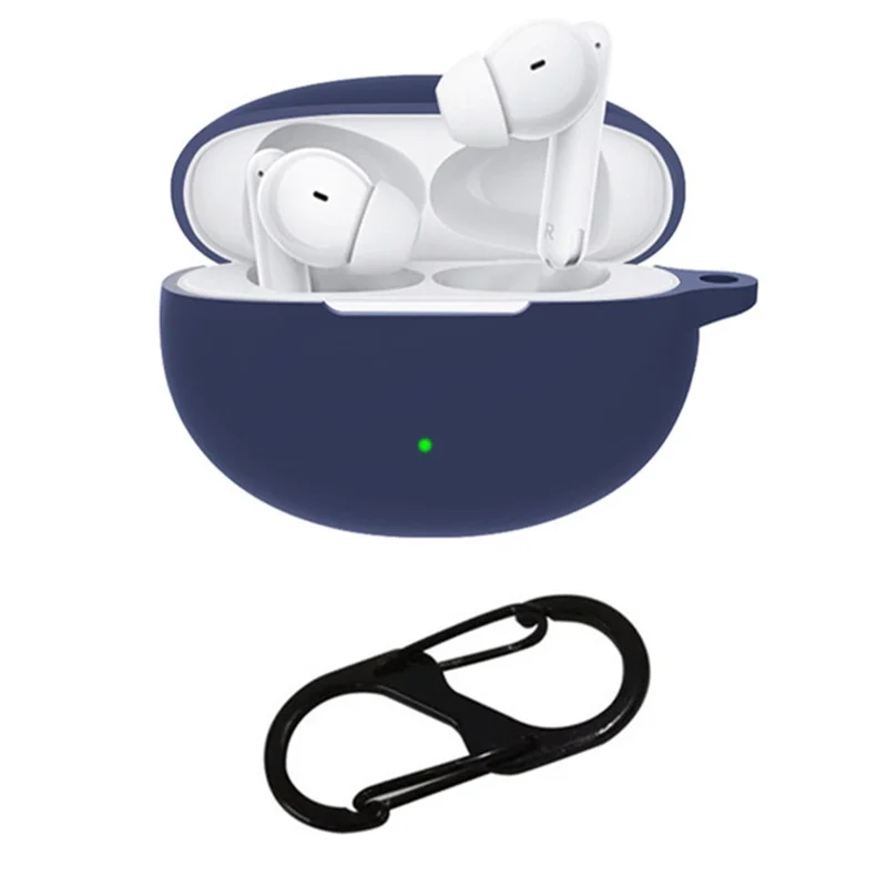 For Oppo Enco Air3 Pro Shockproof Case Silicone Anti-Lost Earphone Cover with Buckle - Dark Blue