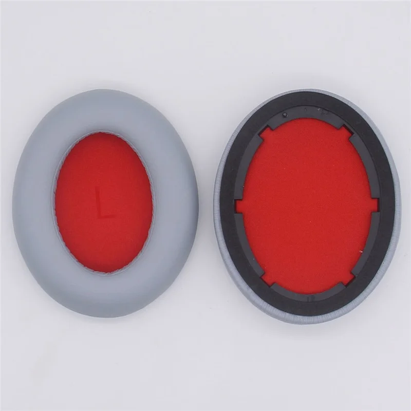 JZF-425 1 Pair Earpads for 1MORE SonoFlow Headphones Protein Leather Soft Earmuffs - Silver+Red