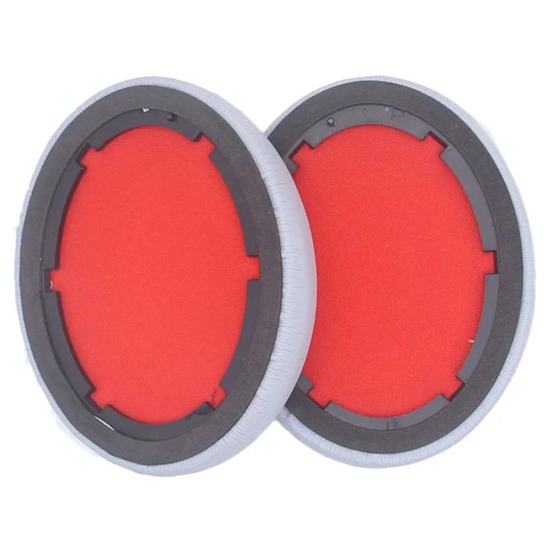 JZF-425 1 Pair Earpads for 1MORE SonoFlow Headphones Protein Leather Soft Earmuffs - Silver+Red
