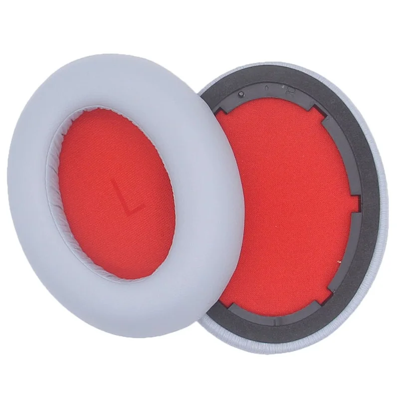 JZF-425 1 Pair Earpads for 1MORE SonoFlow Headphones Protein Leather Soft Earmuffs - Silver+Red