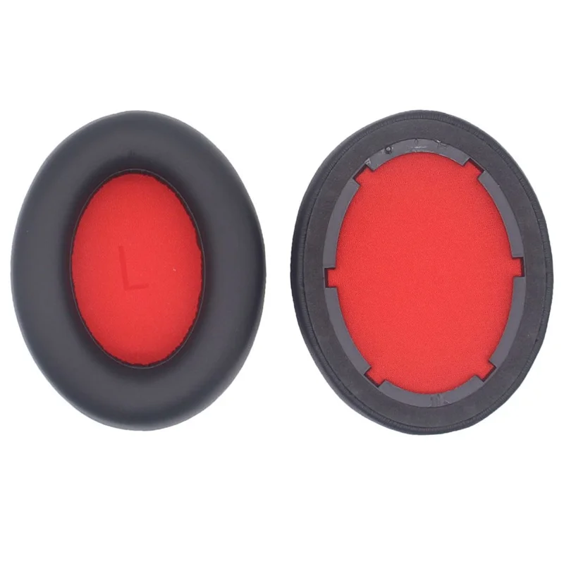 JZF-425 1 Pair Earpads for 1MORE SonoFlow Headphones Protein Leather Soft Earmuffs - Black+Red