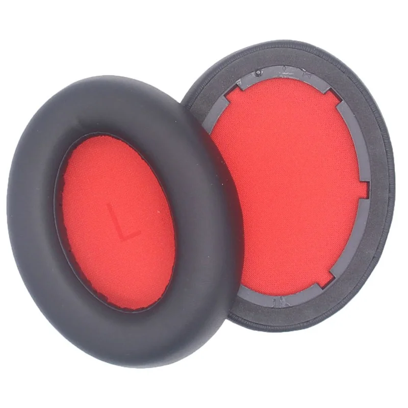JZF-425 1 Pair Earpads for 1MORE SonoFlow Headphones Protein Leather Soft Earmuffs - Black+Red
