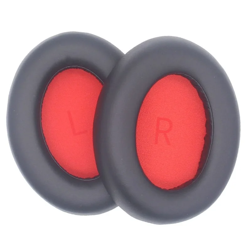 JZF-425 1 Pair Earpads for 1MORE SonoFlow Headphones Protein Leather Soft Earmuffs - Black+Red