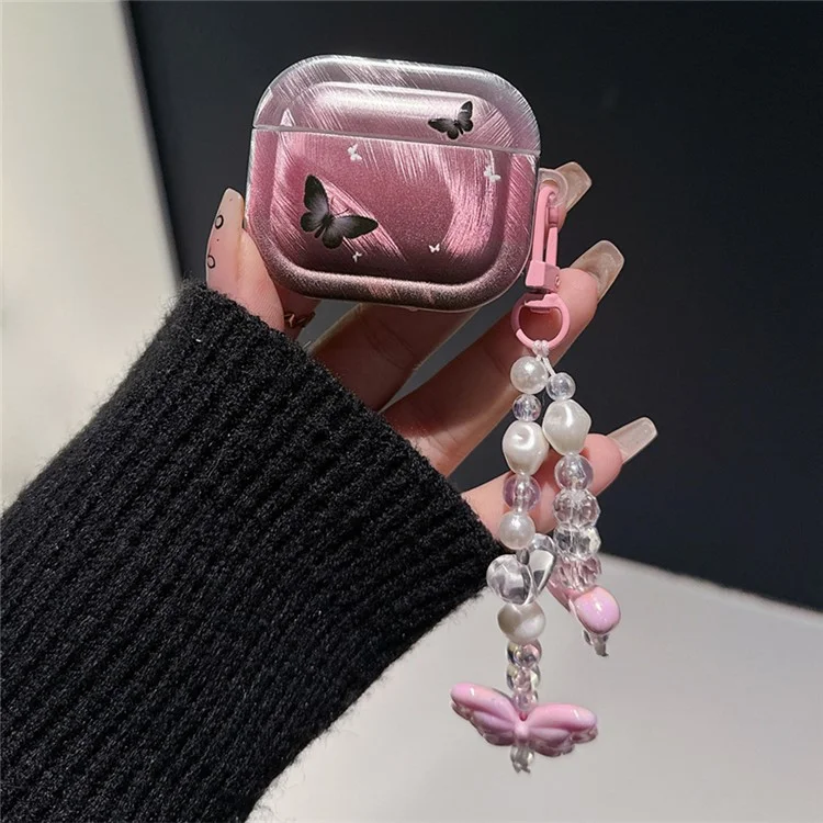 Für AirPods Pro 2 Schwarzer Schmetterlingsmuster-TPU-Überzug Bluetooth-Kopfhörer Sturzsicheres Gehäuse mit Anhänger