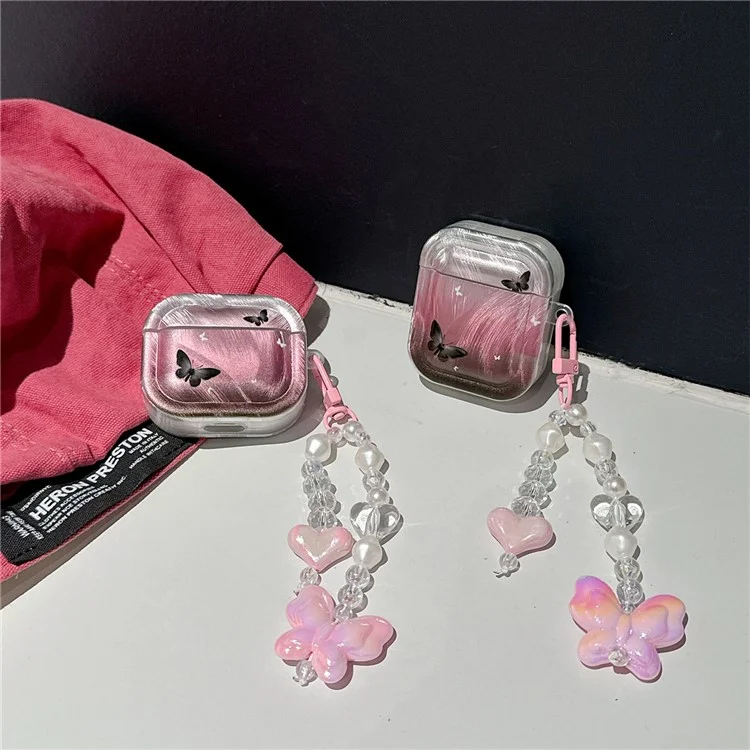 Für AirPods Pro 2 Schwarzer Schmetterlingsmuster-TPU-Überzug Bluetooth-Kopfhörer Sturzsicheres Gehäuse mit Anhänger