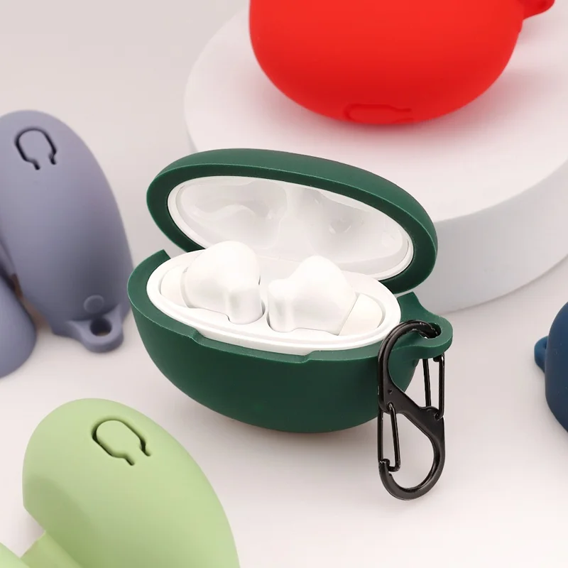 For Huawei FreeBuds 4i Bluetooth-compatible Earphone Silicone Case Anti-drop Cover with Hanging Buckle - White