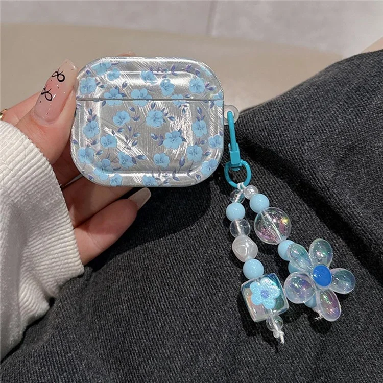 Для AirPods Pro 2 / Pro Drop Protection TPU Cover Blue Flower Pattern TWS Earphone Case with Pendant
