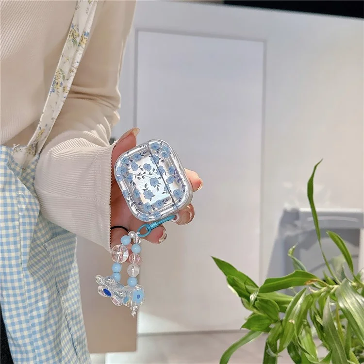 Для AirPods Pro 2 / Pro Drop Protection TPU Cover Blue Flower Pattern TWS Earphone Case with Pendant