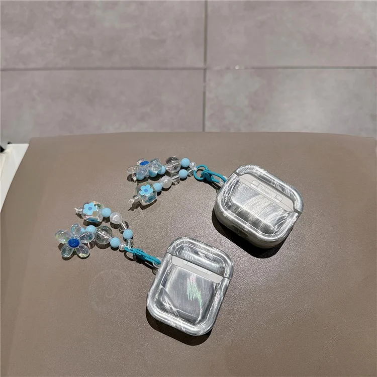 Для AirPods Pro 2 / Pro Drop Protection TPU Cover Blue Flower Pattern TWS Earphone Case with Pendant
