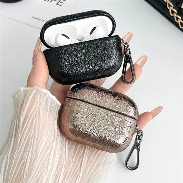 Pour Apple AirPods Pro Étui en cuir à texture fendue Étui de chargement d'écouteurs - Noir