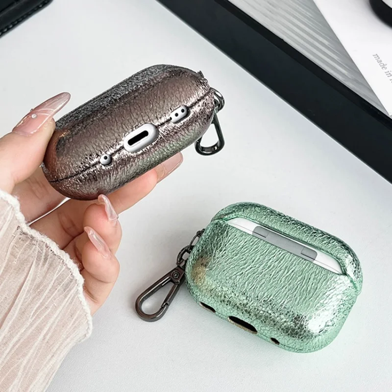 For AirPods Pro 2 Leather Texture Bluetooth-compatible Earphone Protective Cover Anti-scratch Case - Wine Red