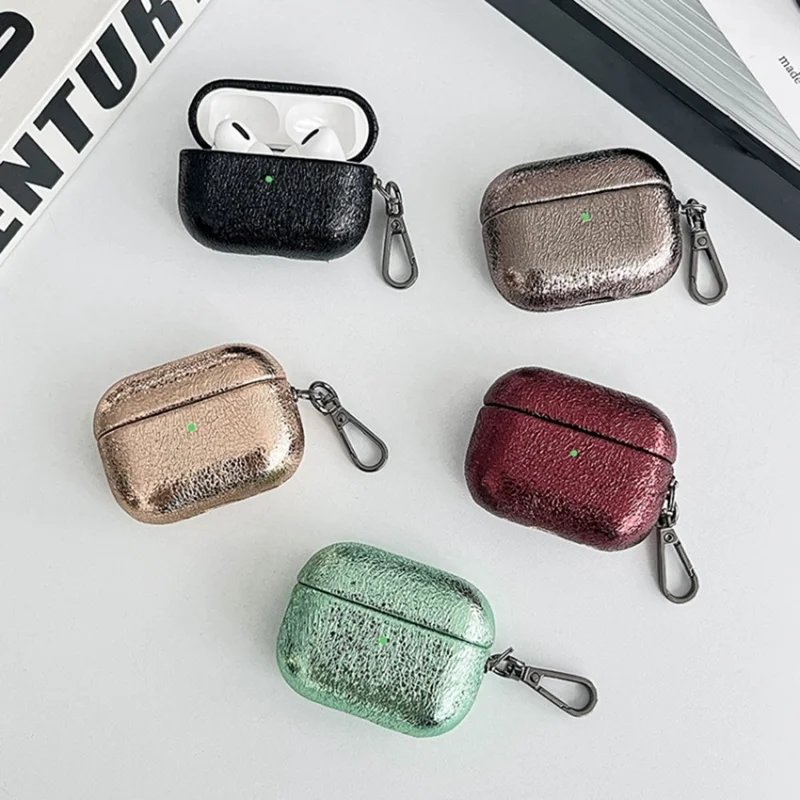 For AirPods Pro 2 Leather Texture Bluetooth-compatible Earphone Protective Cover Anti-scratch Case - Wine Red