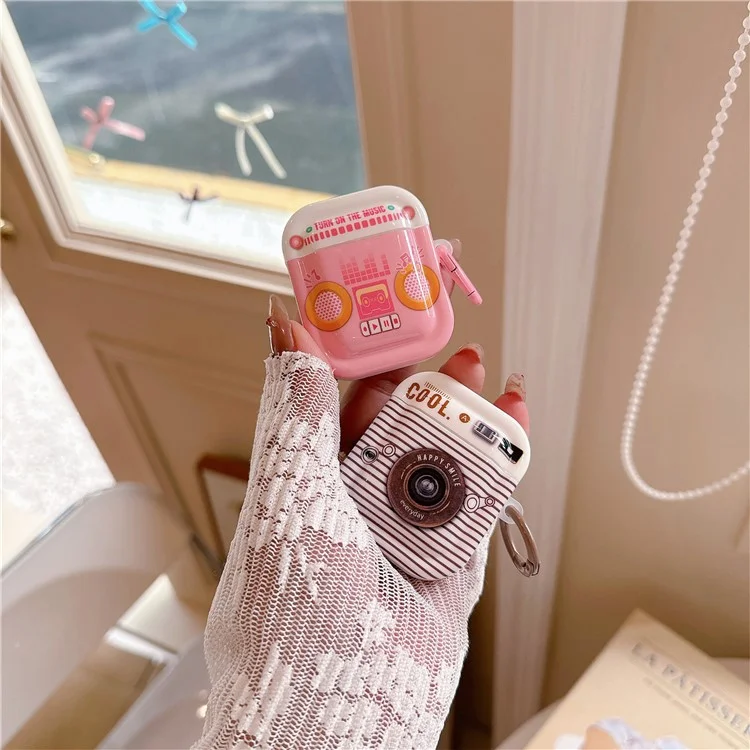 Para AirPods da Apple com Case de Carregamento (2016) / (2019) / AirPods com Case de Carregamento Sem Fio (2019) Capa Protetora Retro TPU - Rosa