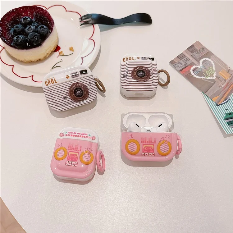 Para AirPods da Apple com Case de Carregamento (2016) / (2019) / AirPods com Case de Carregamento Sem Fio (2019) Capa Protetora Retro TPU - Rosa
