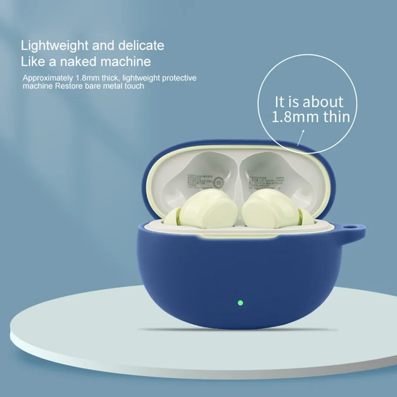 For Realme Buds T110 Protective Case Silicone Anti-Lost Earphone Cover with Buckle - Dark Blue