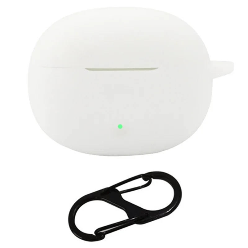 For Realme Buds T110 Protective Case Silicone Anti-Lost Earphone Cover with Buckle - White