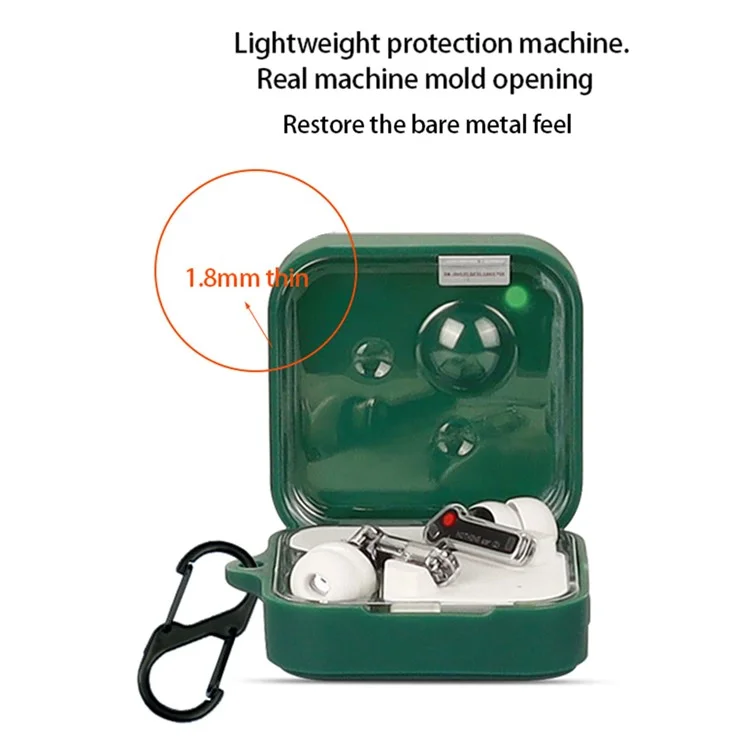 For Nothing Ear (3) Silicone Cover Wireless Bluetooth-compatible Earphone Case with Anti-lost Buckle - Blackish Green