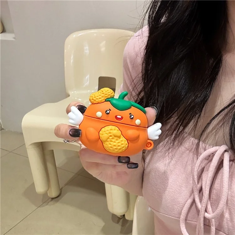 Per AirPods Pro / Pro 2 Cartoon Persimmon Peanut Silicone Sleeve Earphone Cover con Moschettone