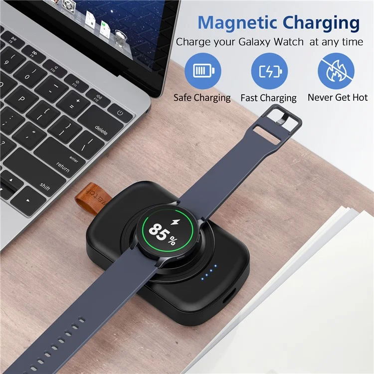 X27 For Samsung Galaxy Watch 6 / Watch 5 / Watch 4 40mm 44mm Magnetic Wireless Charger Power Bank with Keychain - Black