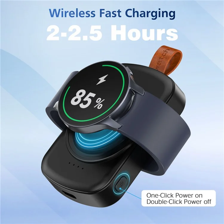 X27 For Samsung Galaxy Watch 6 / Watch 5 / Watch 4 40mm 44mm Magnetic Wireless Charger Power Bank with Keychain - Black