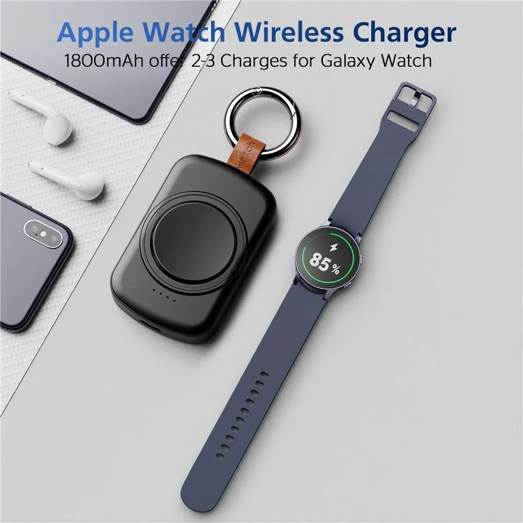 X27 For Samsung Galaxy Watch 6 / Watch 5 / Watch 4 40mm 44mm Magnetic Wireless Charger Power Bank with Keychain - Black