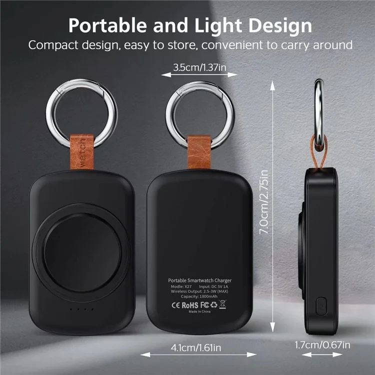 X27 For Samsung Galaxy Watch 6 / Watch 5 / Watch 4 40mm 44mm Magnetic Wireless Charger Power Bank with Keychain - Black