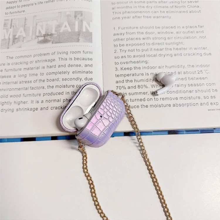 Pour Apple AirPods Pro Colorful Crocodile Texture PU Leather+PC Charging Bin Protective Case - Pourpre