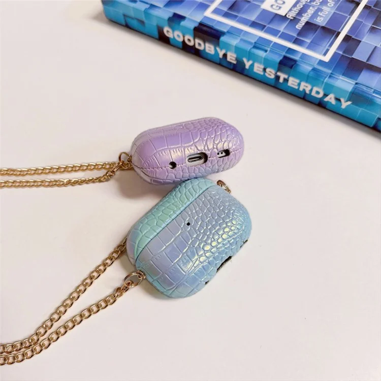 Pour Apple AirPods Pro Colorful Crocodile Texture PU Leather+PC Charging Bin Protective Case - Pourpre