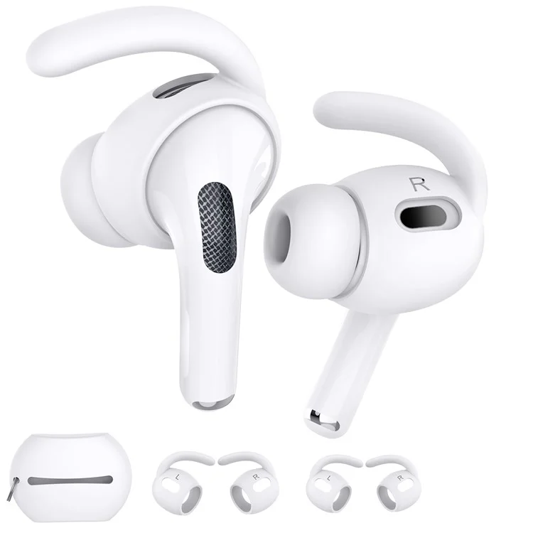 AHASTYLE PT189 Para Apple Airpods Pro 2 Anti-Lost Ear Hooks Ear Tips Silicone Cover, 2Pares: S / L - Branco