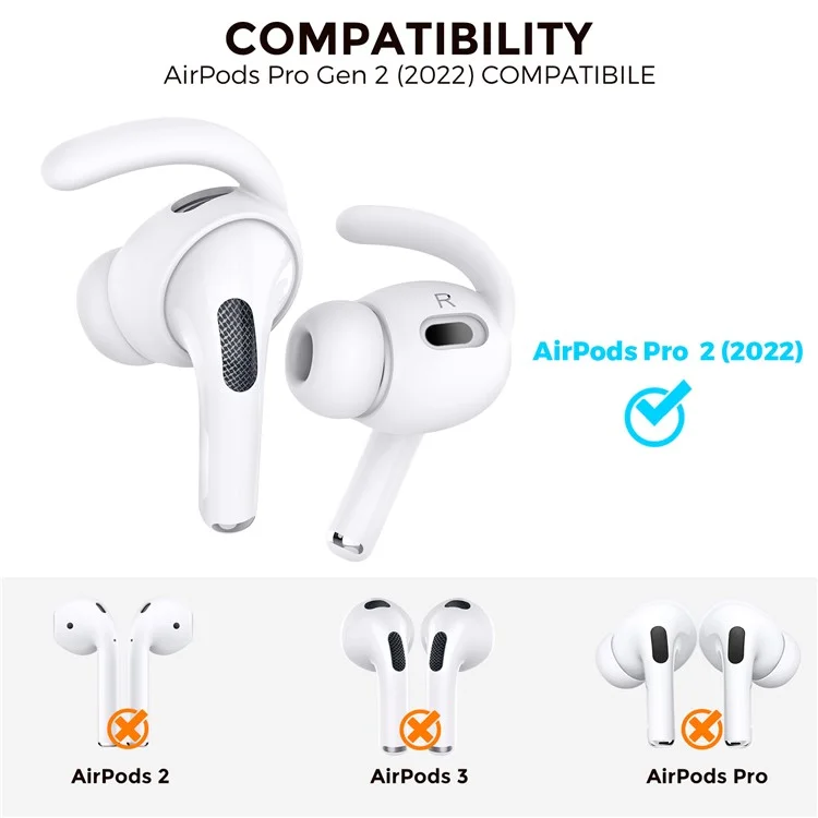AHASTYLE PT189 Para Apple Airpods Pro 2 Anti-Lost Ear Hooks Ear Tips Silicone Cover, 2Pares: S / L - Branco