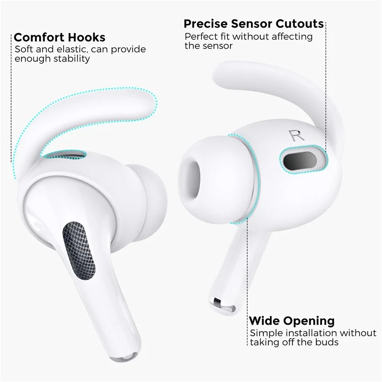 AHASTYLE PT189 Para Apple Airpods Pro 2 Anti-Lost Ear Hooks Ear Tips Silicone Cover, 2Pares: S / L - Branco