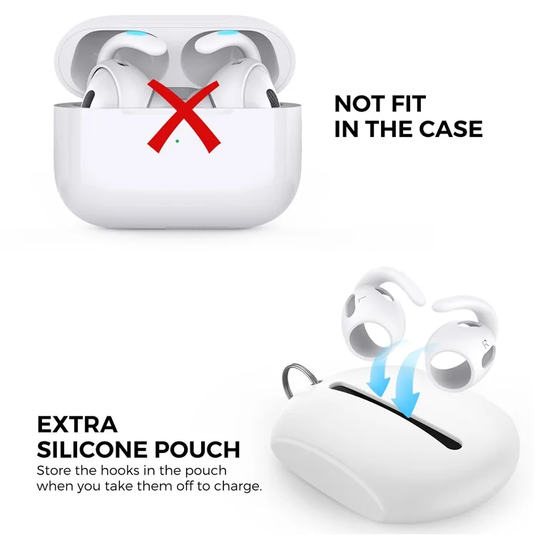 AHASTYLE PT189 Para Apple Airpods Pro 2 Anti-Lost Ear Hooks Ear Tips Silicone Cover, 2Pares: S / L - Branco