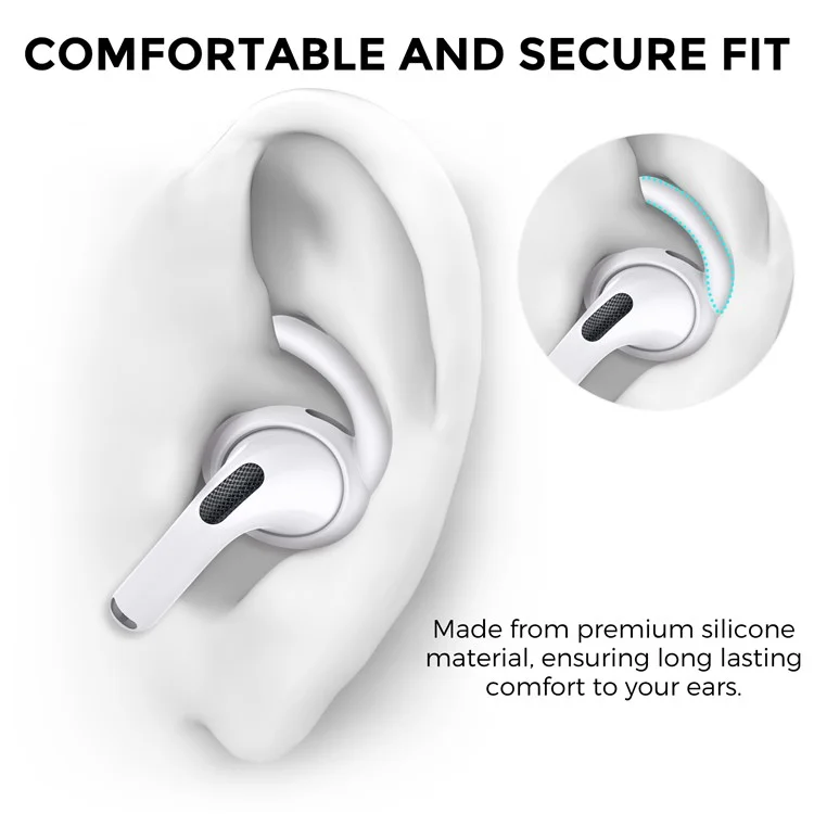 AHASTYLE PT189 Para Apple Airpods Pro 2 Anti-Lost Ear Hooks Ear Tips Silicone Cover, 2Pares: S / L - Branco