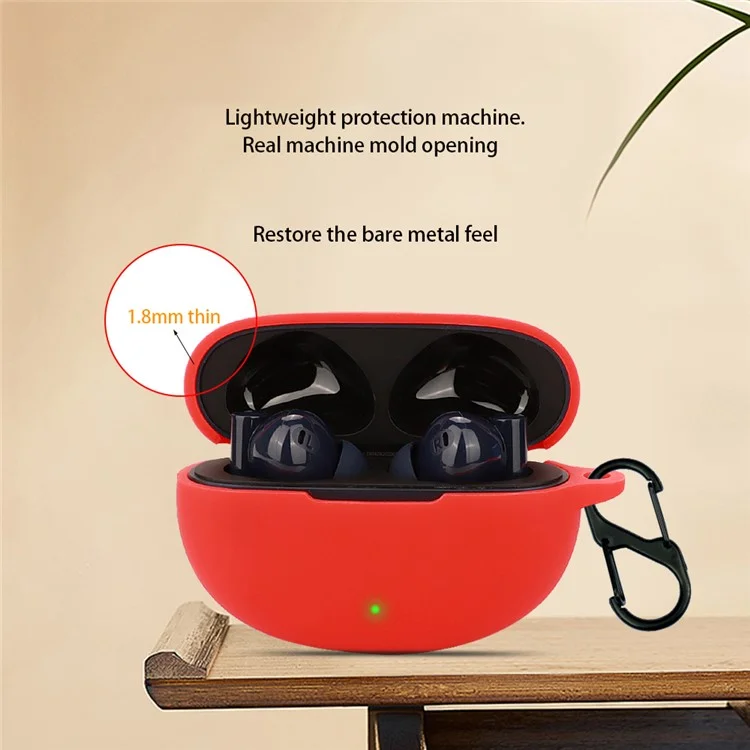 Dust Cover for Realme Buds Air6 Bluetooth-compatible Earphones Silicone Case with Anti-Lost Buckle - Red