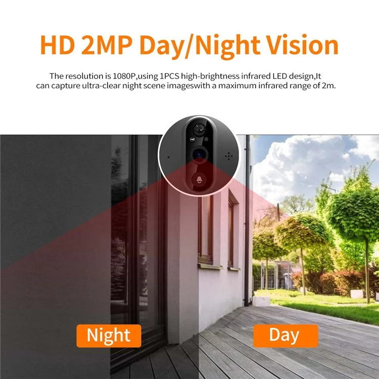 C89 4.3-inch Monitor 1080P Video Viewer Door Bell Night Vision PIR Camera WiFi Smart Doorbell,  Support Tuya App - Grey