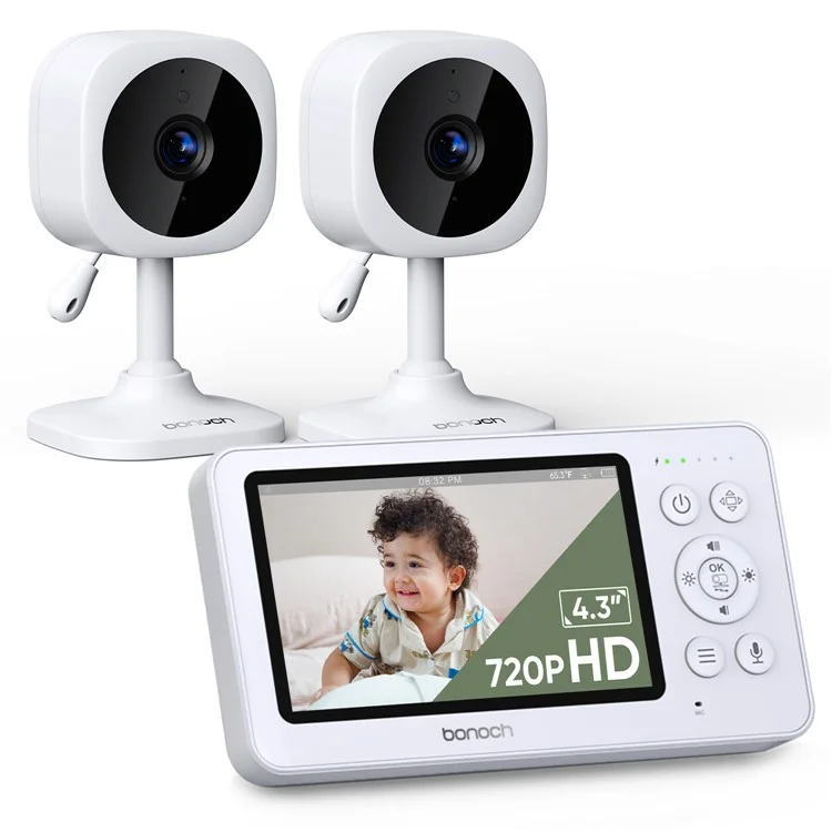 BONOCH BBM11 4.3 inch Screen Video Baby Monitor with 2PCS HD Camera, Support Two-Way Talk - US Plug