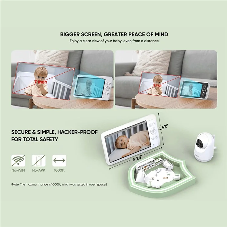 Bonoch BBM03 7 Zoll Bildschirm Video Babyphone Mit 720p-kamera, Zwei-wege-talk - EU -stecker