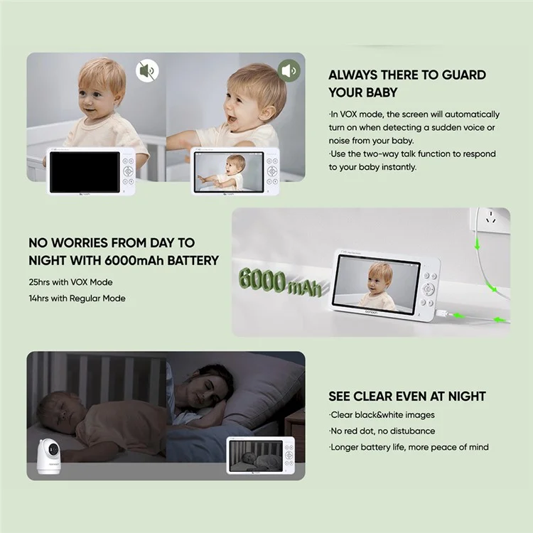 BONOCH BBM03 7 inch Screen Video Baby Monitor with 720P Camera, Two-Way Talk - US Plug