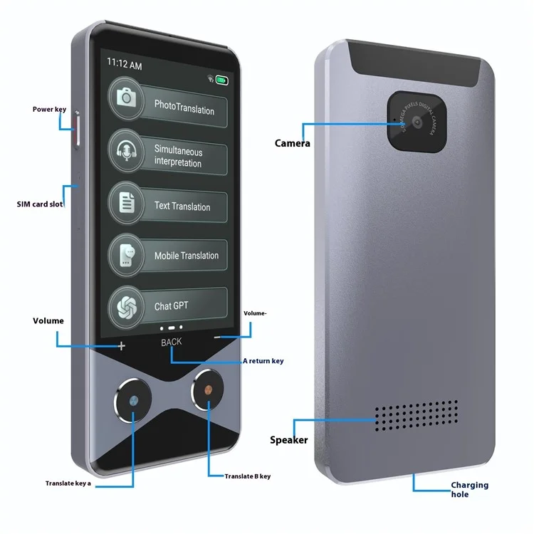 Многоязычный AI-переводчик V9000 4G WiFi с автономным переводом фотографий на 137 языков