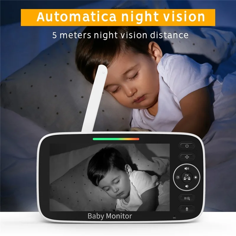 SM530A Monitor de bebé sem fio de 5 polegadas 300m Áudio bidirecional Visão noturna Zoom digital 4x Câmera de babá - Plugue da UE