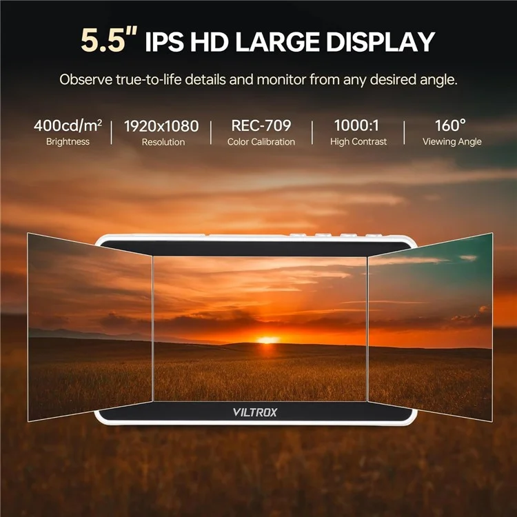 VILTROX DC-V1 Camera Field Monitor 5.5 Inch Touchscreen 400 Nits Wide Angle 3D LUT Waveform DSLR Camera Monitor