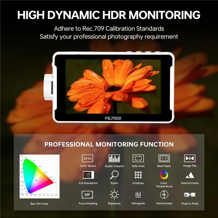 VILTROX DC-V1 Camera Field Monitor 5.5 Inch Touchscreen 400 Nits Wide Angle 3D LUT Waveform DSLR Camera Monitor