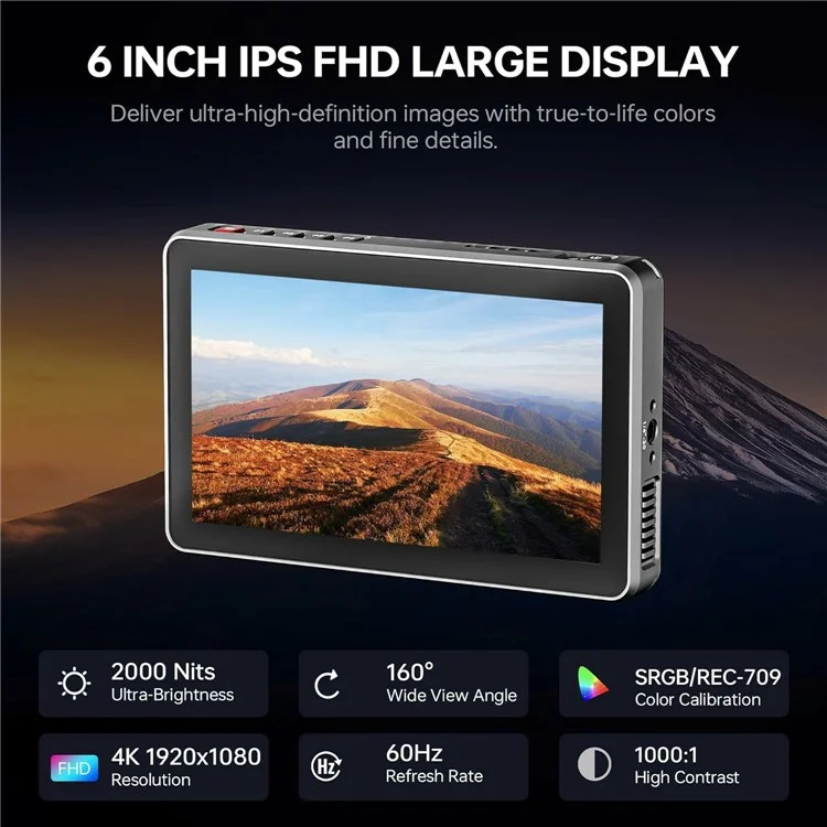 VILTROX DC-X2 6-Zoll-DSLR-Monitor 1920x1080P IPS 4K HD Durchschleifung Ein-/Ausgang für Kamera-Videoaufnahmen