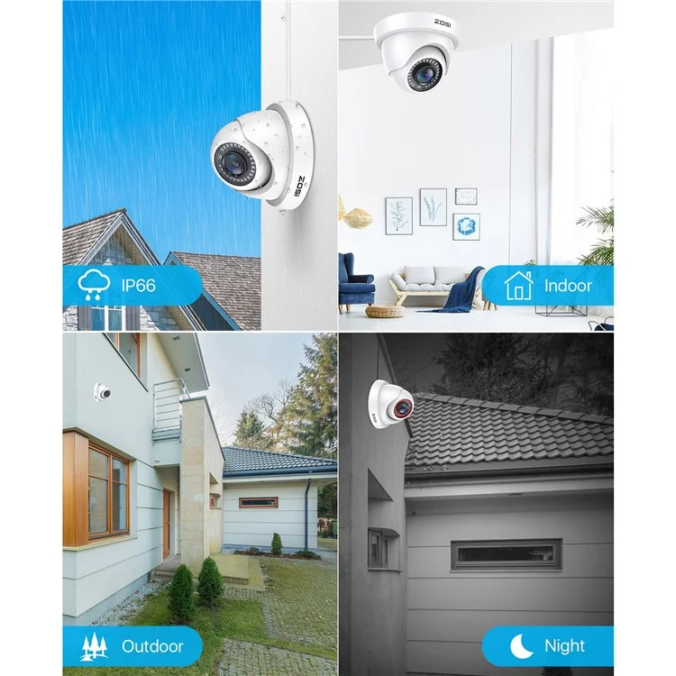 ZOSI 2MP 1920TVL Hybride 4 en 1 TVI CVI AHD CVBS Caméra de sécurité 1080P HD Vision Nocturne Caméra de Surveillance - Blanc / Prise US
