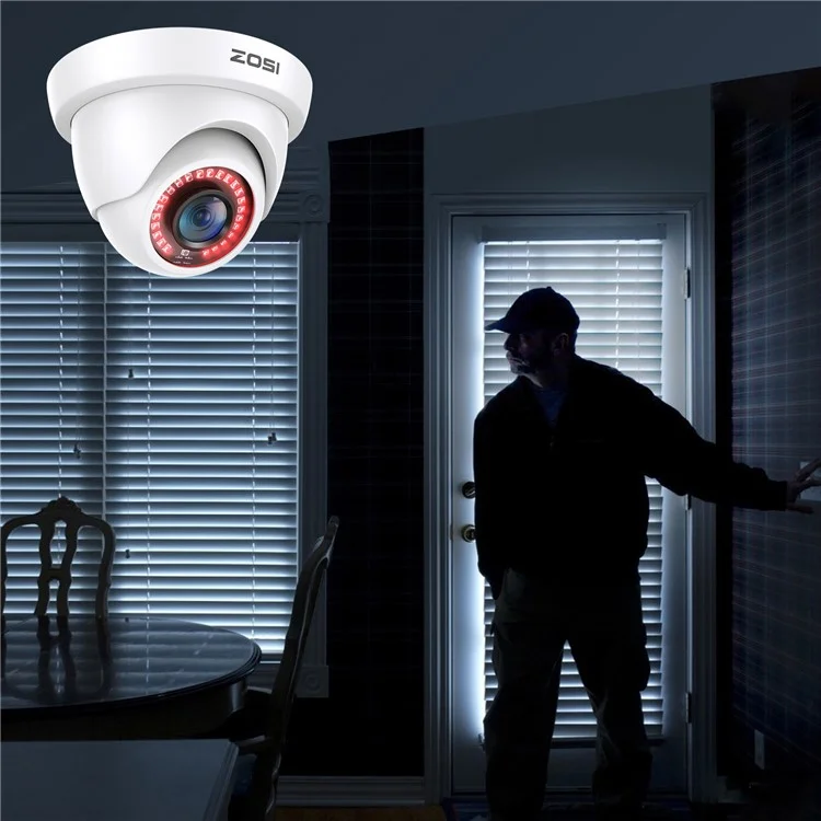 ZOSI 2MP 1920TVL Hybride 4 en 1 TVI CVI AHD CVBS Caméra de sécurité 1080P HD Vision Nocturne Caméra de Surveillance - Blanc / Prise US