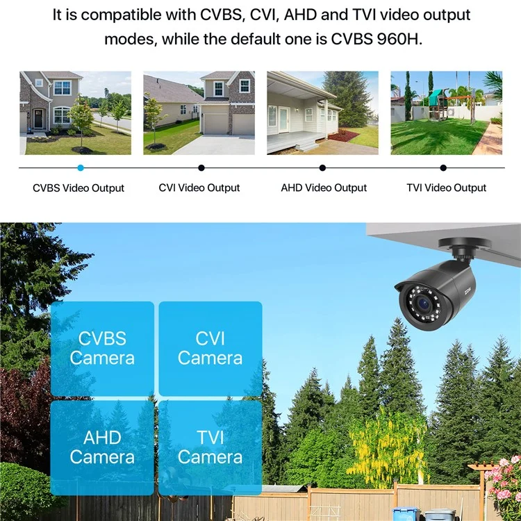 ZOSI 2MP 1080P Night Vision Security Camera 4 In 1 TVI / CVI / AHD / CVBS Surveillance Bullet Camera - Black / EU Plug