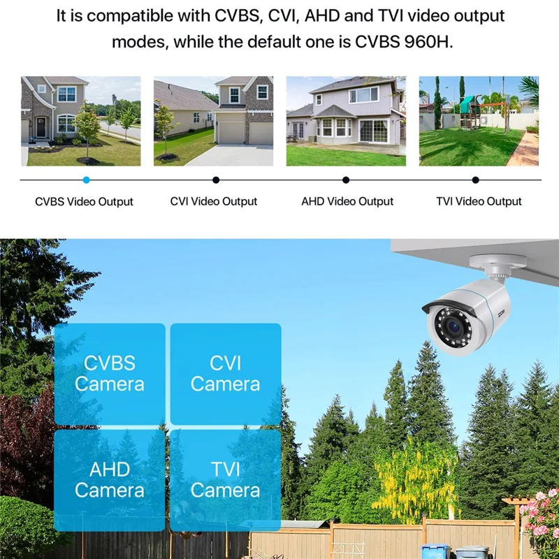 ZOSI 2MP 1080P Night Vision Security Camera 4 In 1 TVI / CVI / AHD / CVBS Surveillance Bullet Camera - White / EU Plug