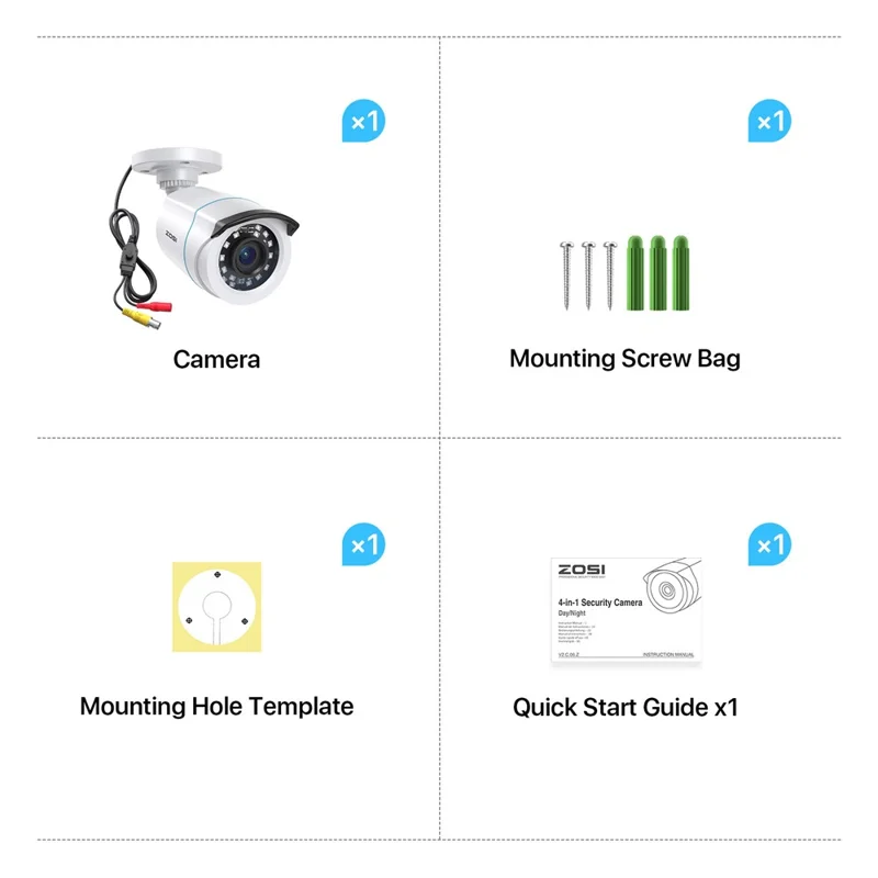 ZOSI 2MP 1080P Night Vision Security Camera 4 In 1 TVI / CVI / AHD / CVBS Surveillance Bullet Camera - White / EU Plug