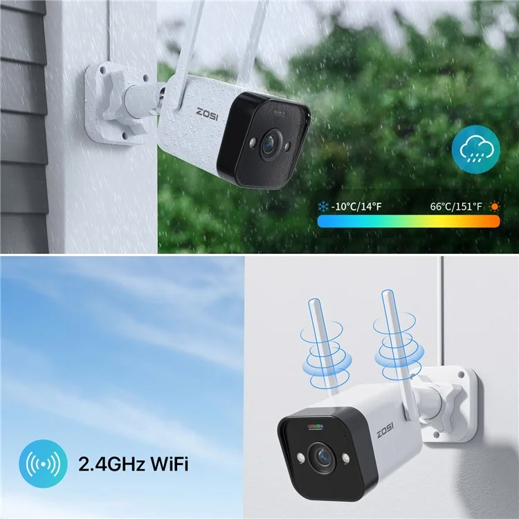 ZOSI WiFi Outdoor Security Camera 4MP Plug In Cam with Spotlight Sound Alarm Color Night Vision 2 Way Audio - EU Plug