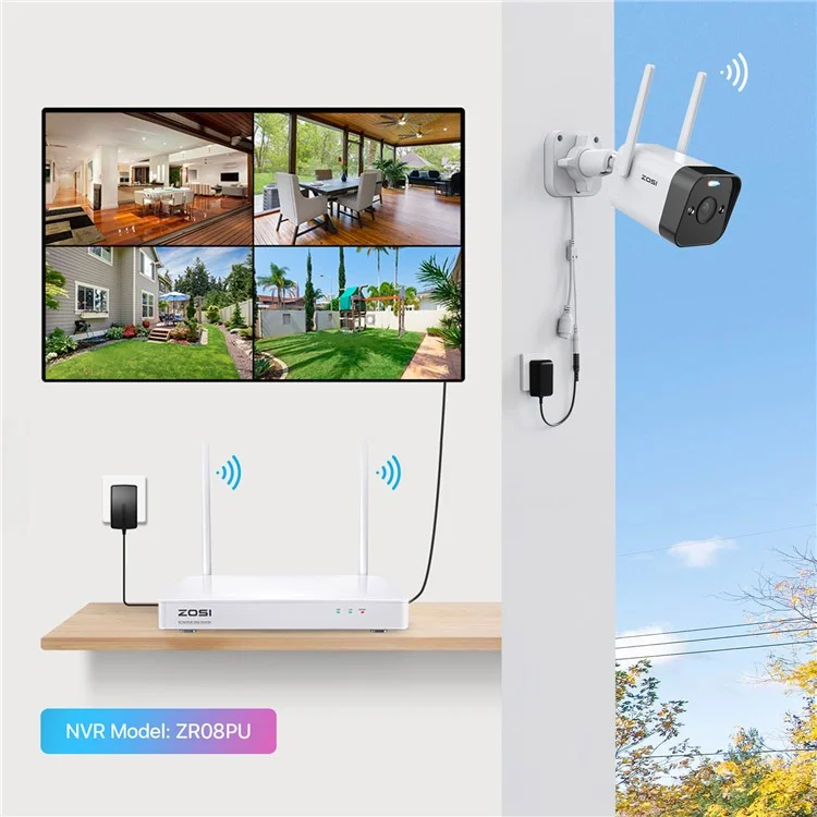 ZOSI WiFi Outdoor Security Camera 4MP Plug In Cam with Spotlight Sound Alarm Color Night Vision 2 Way Audio - EU Plug